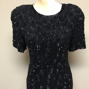 Size 10 Vintage Nite Line Black Sequin Dress